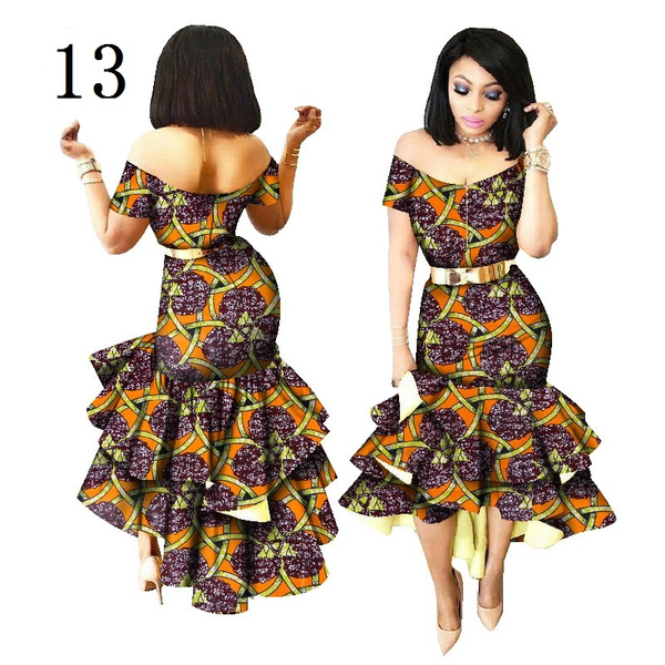 New African Wax Print Dresses for Women Bazin Riche Cotton Party Dress  Dashiki Sexy African Fashion Clothing WY2205