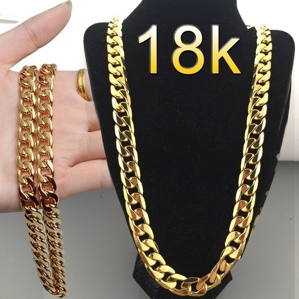 18k Gold Plated Long Chain Necklace Men 