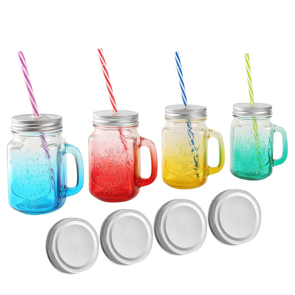 Plastic Straws and Chalk 16 Oz Each Chalkboard Mason Jar Mugs with Tin Lid by Lilys Home Old Fashion Drinking Glasses Pack of 4 