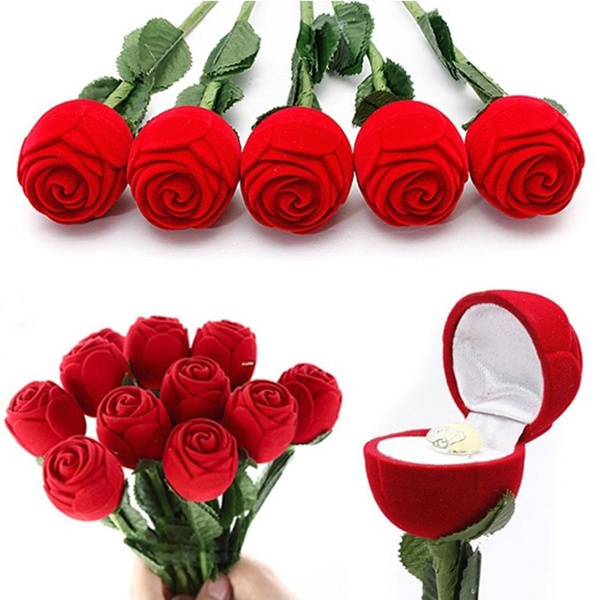 Romantic Red Rose Flower Ring Gift Box for Anniversary Wedding Proposal /& Gifts