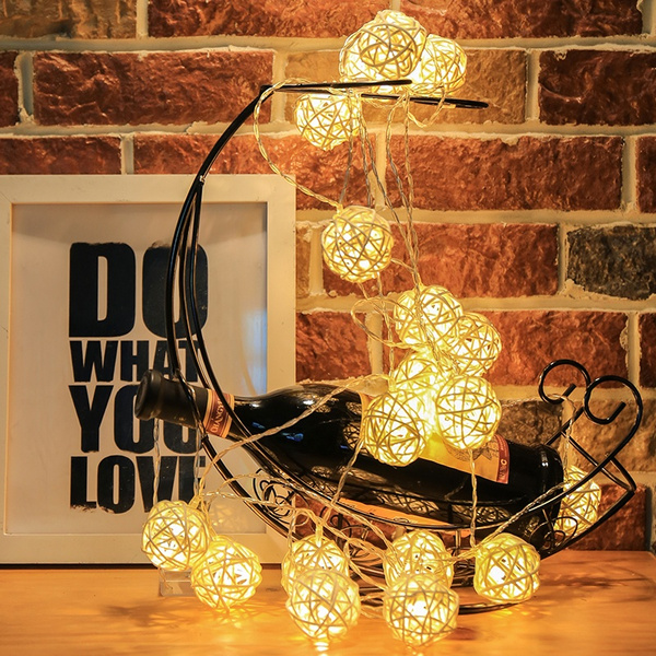 VicFlora Globe Champagne Rattan Balls String Light, 10LEDs