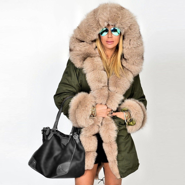 Women's Ladies Winter Long Warm Thick Parka Faux Fur Jacket Hooded Coat Outwear