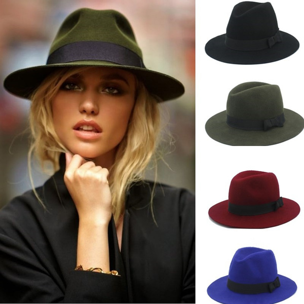 VAXT 2018 New Napped Wool Felt Fedora Hat Women Fashion Autumn Winter Trilby Bombastic Brim Dome Floral Hats for Women