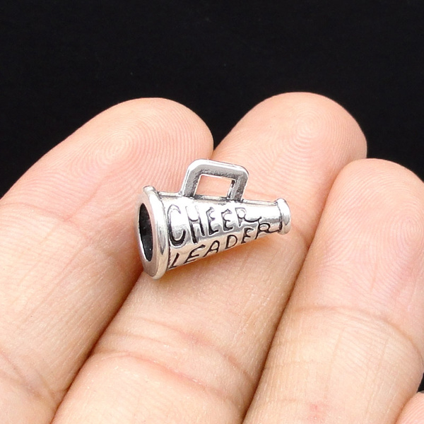 10pcs- Cheer Charms Speaker Pendant Antique Silver Cheerleader Loudspeaker  Charms 2 Sided 17x16x8mm ,Sports Charm DIY Supplies,Jewelry Making