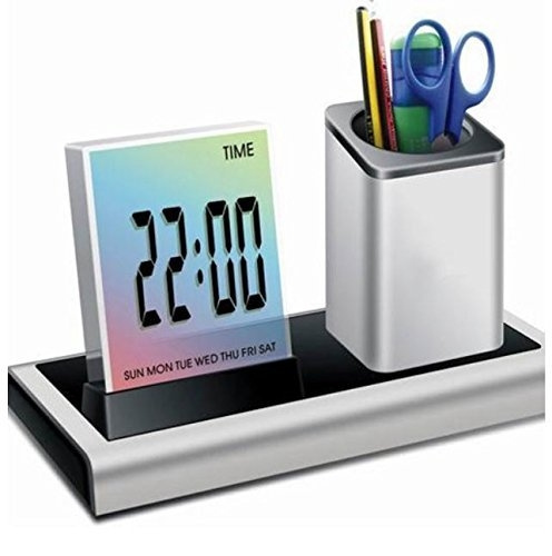 Gaddrt Multi-Functions Desk Pen Holder LCD Display Alarm Clock Thermometer Calendar 