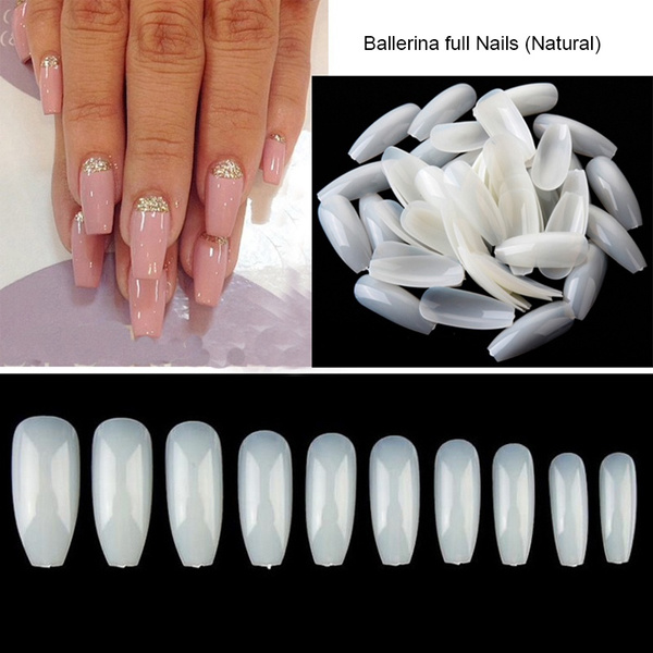 600pcs Bag Ballerina Nail Art Tips Natural Coffin Fake Nails Art Tips Flat Shape Full Cover Manicure False Nail Tips Wish