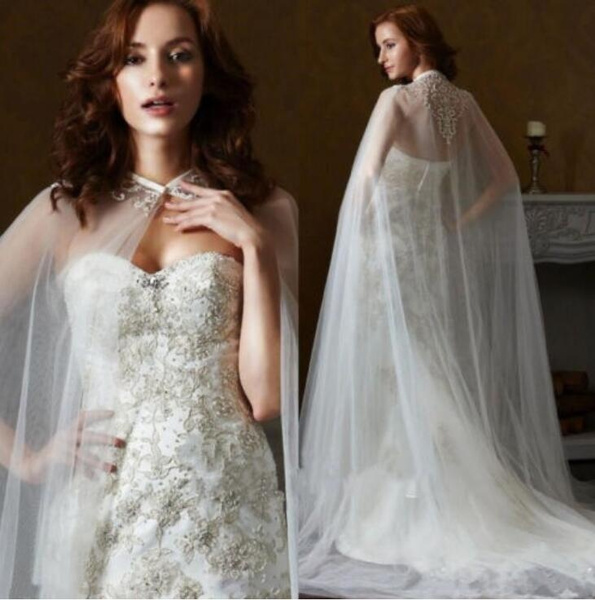 White/Ivory Bridal Dress Long Wraps Hot Luxury Jacket Cloaks Capes lace ...