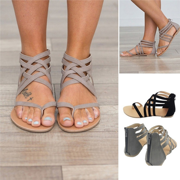 Kanzd Sandals for Women Retro Boho Summer Clip-Toe Shoes Zipper Comfy Sandals Flats Casual Flip Flops Beach Sandals 
