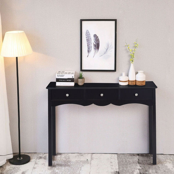 Console Table Hall table Side Table Desk Accent Table w/3 Drawers Entryway Black 