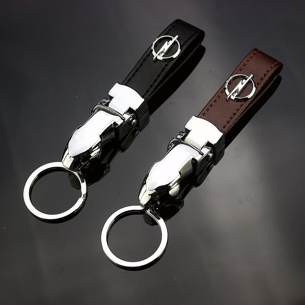 Metal + Leather Car Keychain Keyring Key Holder for Opel Corsa Astra Mokka  X Crossland X Karl Adam Grandland X Insignia Cascada Zafira etc.