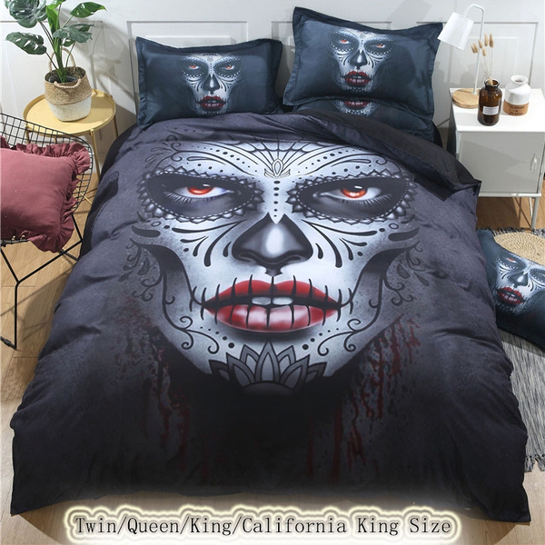 Home Living 3d Gothic 2 3 4pcs Twin Queen King California Size Bedding Set Style Bed Sheet Pillow Cases Cotton Blend Flower Skull Duvet Cover Wish Bed Sheet Pillow Cases Cotton Blend, Cal King Size Bed Sheets