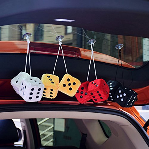 Cute Car Decoration Plush Fuzzy Dice Rear View Mirror Hanger