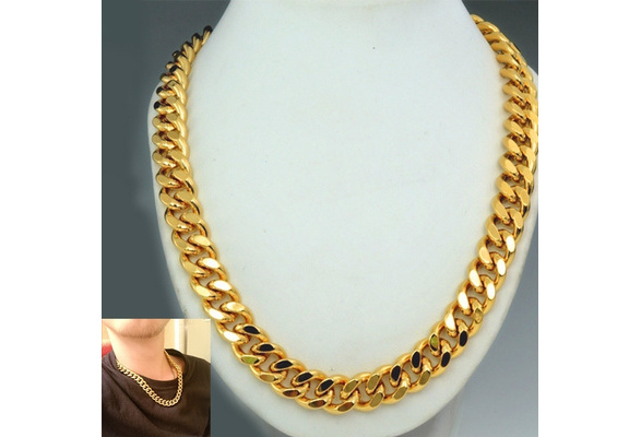 24K gold plated/filled men curb chain necklace Width 6mm L20 26inches 22 24 