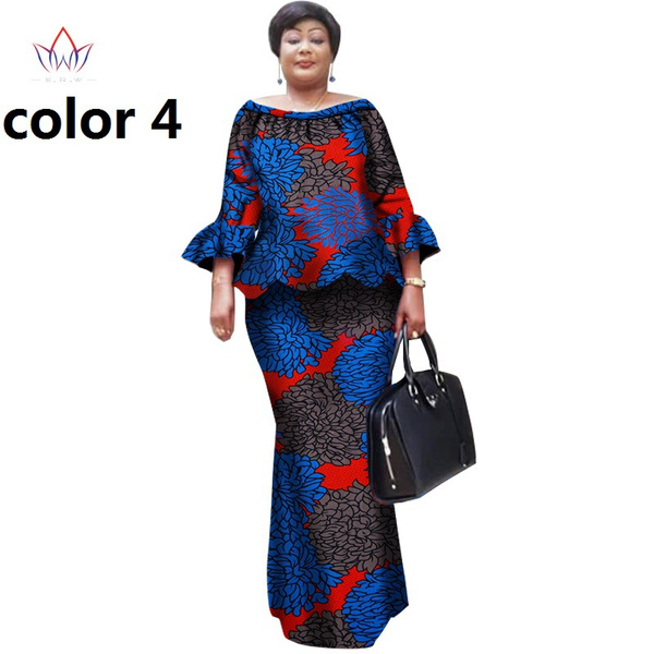 African Dashiki Skirt Set 2 Piece For Women - Custom Bazin Print Plus Size Clothing, Loose Fit
