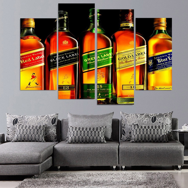 Canvas Painting 4 Piece Canvas Art Johnnie Walker Whiskey Hd Printed Wall Art Home Decor Poster Picture For Living Room Wish