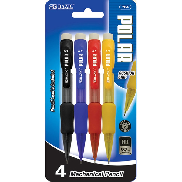 BAZIC Polar 0.7mm Mini Mechanical Pencil w/ Grip (4/Pack) (CASE of 144