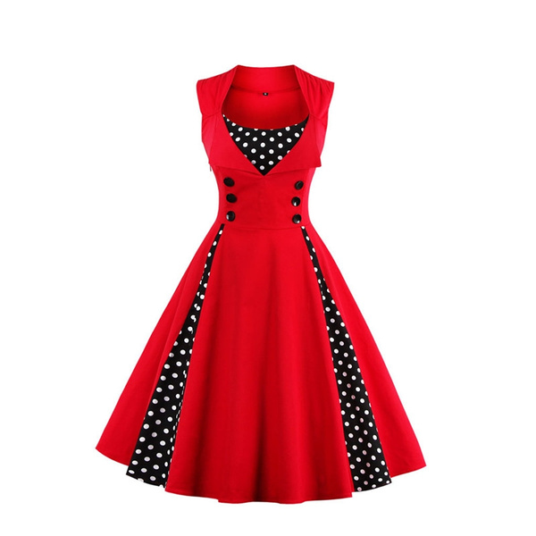 Women S-5XL New 50s 60s Retro Vintage Dress Polka Dot Patchwork ...