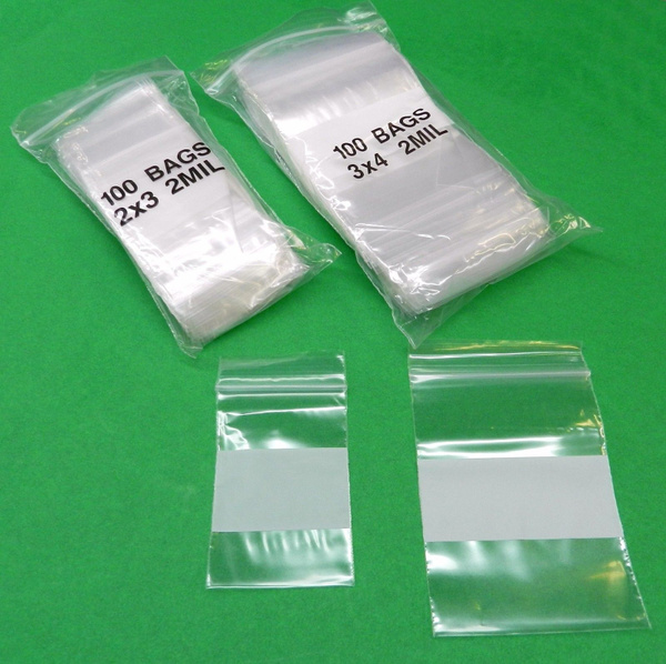 200 Ziplock Bags White Block 2sizes 2x3 & 3x4 Small Size Baggies Reclosable  2mil