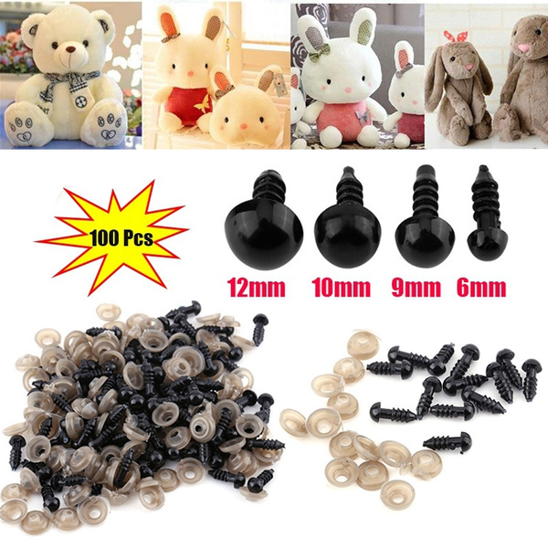 12mm Plastic Doll Eyes 100pcs 6/9/10/12mm Black Plastic Doll Safety Eyes with Washer for Teddy Bear Felting Toys 