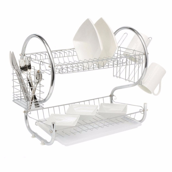 Plastic Dish Drainer Rack with Drip Tray Plate Rack Cup Cutlery Holder