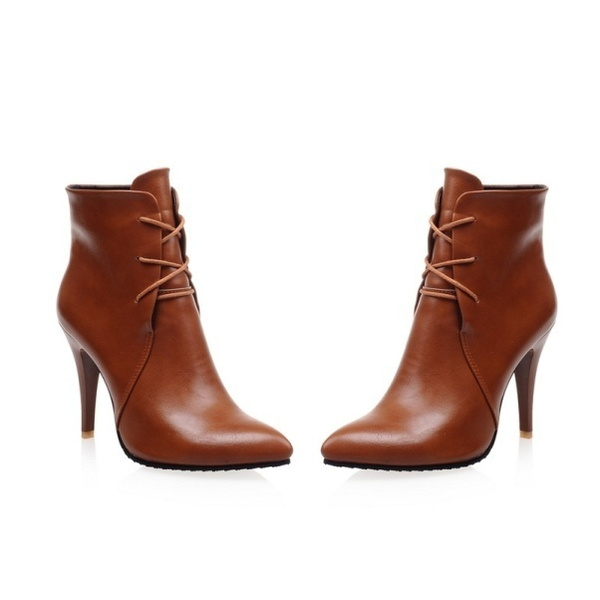 Mujer botas tobillo atan para arriba más el tamaño 33-43 finos tacones  altos atan para arriba alta calidad suave de la PU de la mujer nueva moda  zapatos de invierno SB736 | Wish