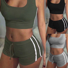2pcs Women Suit Set Padded Bra Tops+Shorts Fitness Running Yoga Gym Sports