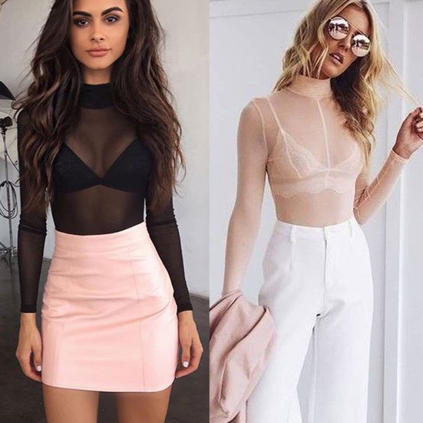 Women Hollow Mesh Net T-Shirt Long 