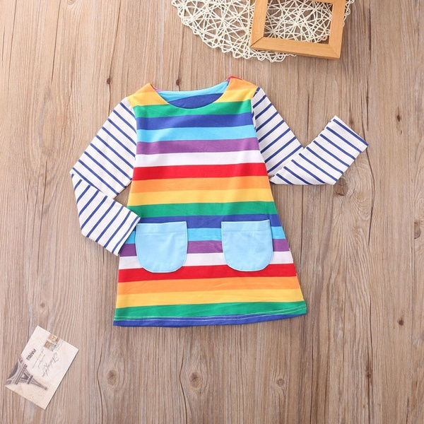 Toddler Kid Girls Long Sleeve Dress Casual Rainbow Color Dress Winter