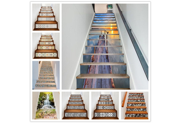6pcs 3D Stone Stairs Stairway Stickers Self-Adhesive Removable PVC 18x100 Cm