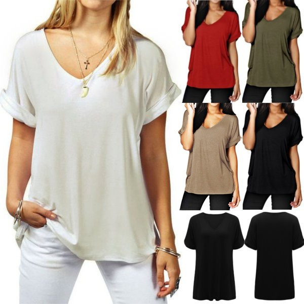 6 Colors Damen Sommer T-Shirt Bluse Top V-Ausschnitt Damenshirt Longbluse | Wish