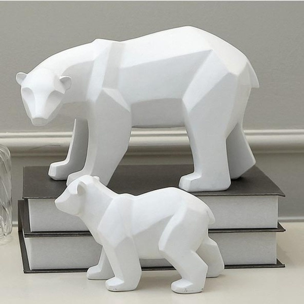 simple white abstract geometric polar bears sculpture ornaments modern home deco 