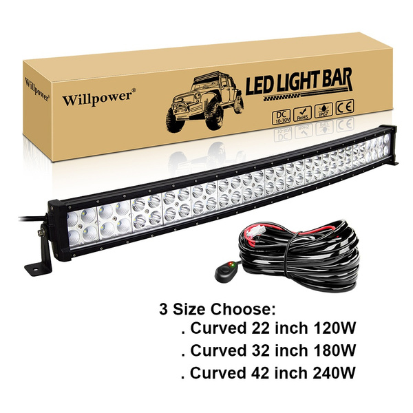 Willpower Curved LED Work Light Bar 22-24inch 120W 32-34inch 180W 42-44inch  240W Driving Fog Lamp Flood Spot Combo beam 6000K for JEEP Off-road 4WD SUV  UTE ATV Boat Car Supper Bright with
