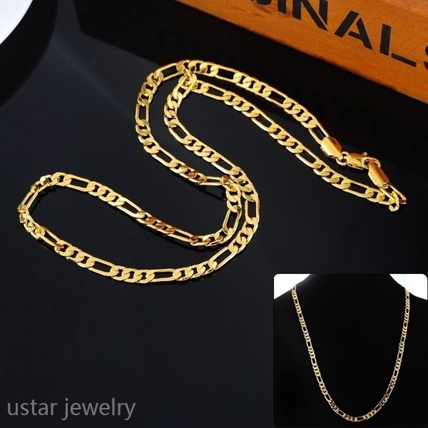 24k Gold Platinum Plated 4 5mm Men S Nk Links Figaro Chain Necklace 23 4 Inches 50cm Size 23 4 Color Gold Wish