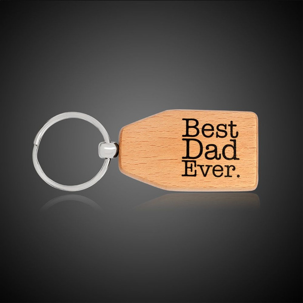 Carved Best Dad Ever Geometric Key Chain Father Family Gift Wooden Key Holder 