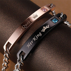 "1 Pcs Unique Gift for Lover ""His Queen""""Her King "" Couple Bracelets Stainless Steel Bracelets for Women Men Jewelry"