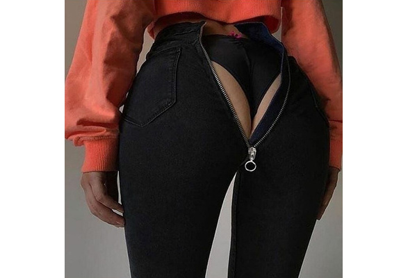 Black black ass Sexy Hot Ass Giri Character Post Zipper Jeans Nightclub Slim Black Cowboy Trousers Wish