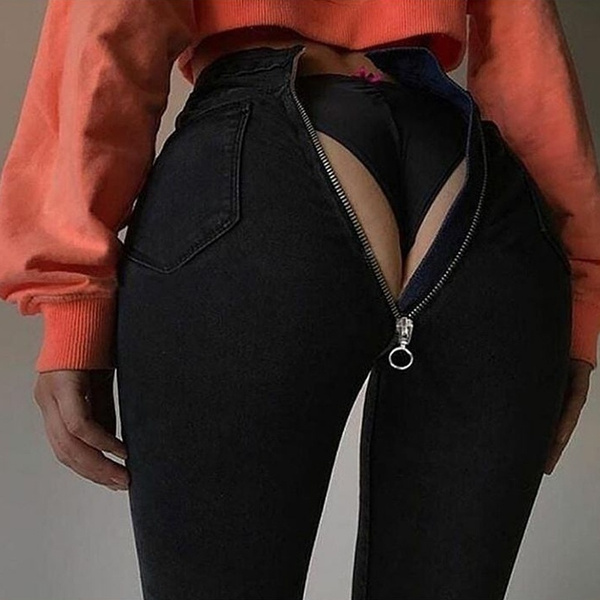 Black women hot ass Sexy Hot Ass Giri Character Post Zipper Jeans Nightclub Slim Black Cowboy Trousers Wish