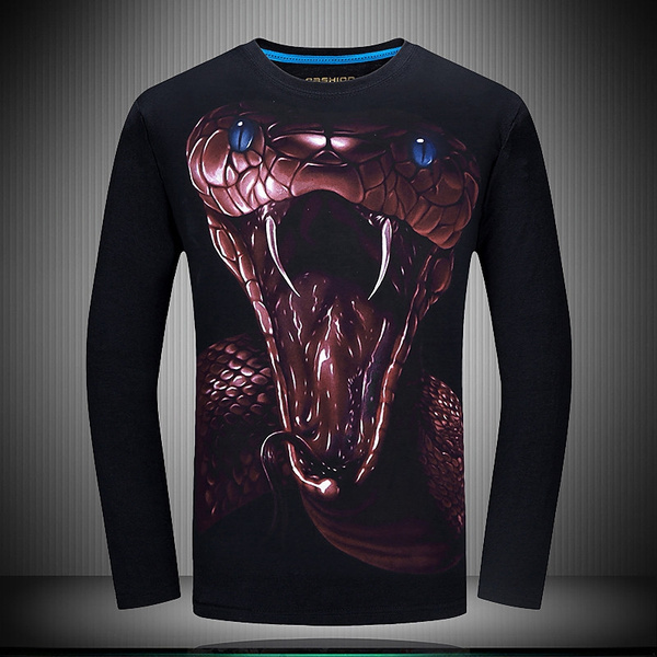 Mens T-Shirt 3D Streetwear Anaconda Cobra Snake Funny long sleeved