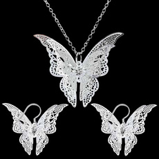 butterfly, Sterling, earringandnecklaceset, Fashion