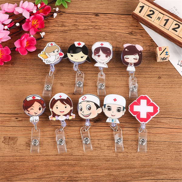 GOOTRADES 7 Pack Cartoon Doctor Nurse Retractable ID Name Badge Holder with Belt Clip
