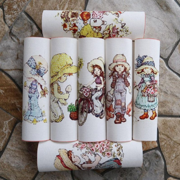 15*15CM NEW little girl Print Hand Dyed Cotton Linen Fabric Sewing DIY
