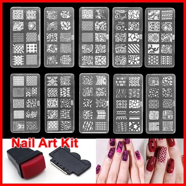 Random Nail Art Stamp Stencil Stamping Template Plate Set Tool Stamper Wish