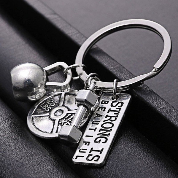 STRONG IS BEAUTIFUL DUMBBELL Fitness Weightlifting Keychain Gym CrossFit  Keyring