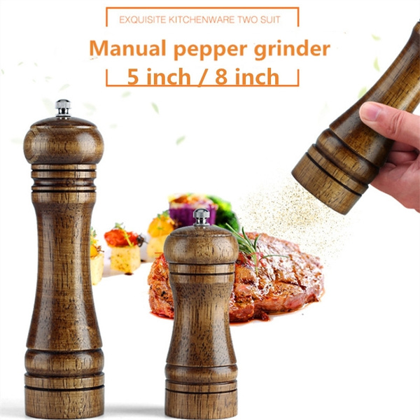 Manual Salt Pepper Grinder Oak Wood Pepper Mill Spice Salt Grinder