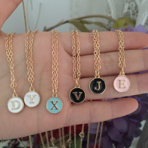 4 Color Personalized Letter Pendant Necklace Initial Necklace