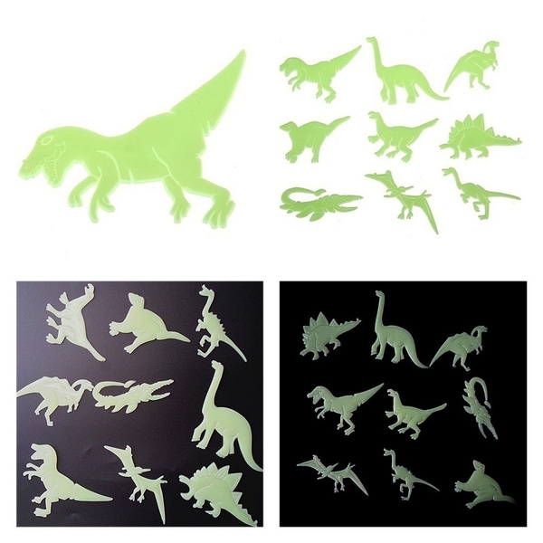 9Pcs Glow in the Dark Luminous Dinosaurs Stickers Kids Room Wall Art Decor YF 