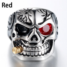 Fashion Casted Stainless Steel Skull Ring with Cubic Zirconia Bullet 