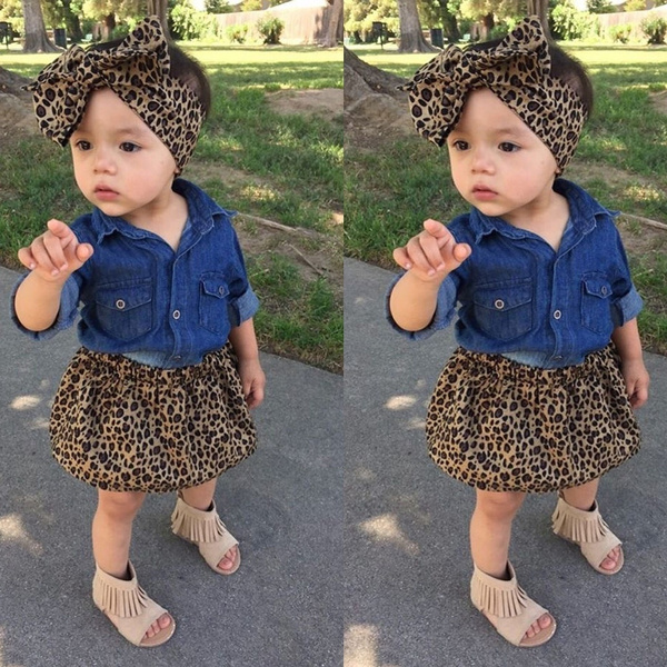 Kids Baby Girl Denim Long Sleeve Tops Shirt+Tutu Skirts Dress 3pcs Outfits Set 