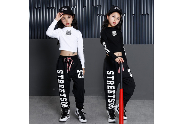 Summer Kids Bare-midriff Two-Piece Suits Girls & Boys Hip Hop T