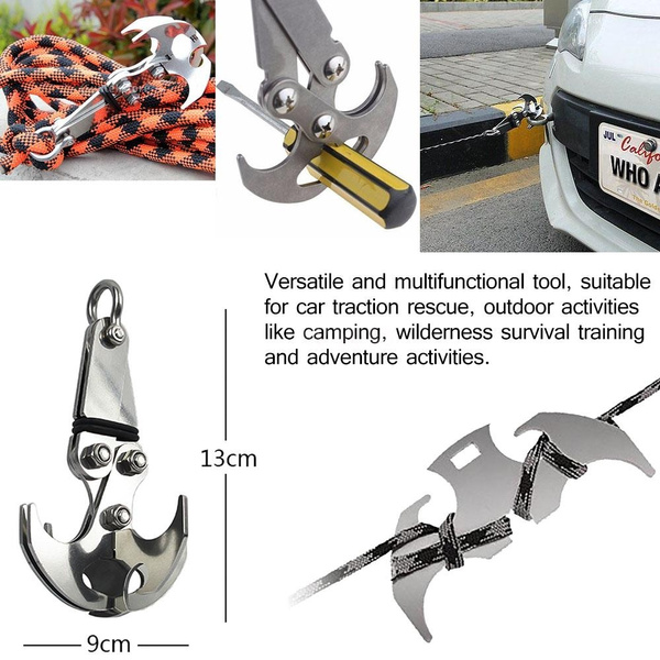 Stainless Steel Survival Folding Grappling Gravity Hook Carabiner Strong  Magnet Outdoor Foldable Climbing Claws Multifunctional Car Traction Rescue  EDC Tool Tactical Emergency Key Chains Camping Travel Kits Climbing